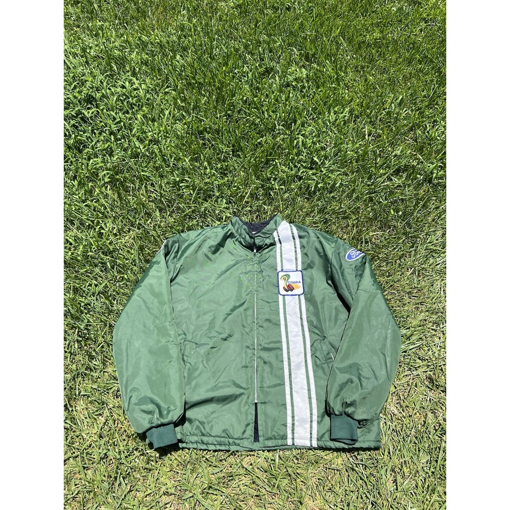 Vintage Men's Ford Cobra Lined Racing Jacket Kelly Green Color Size 2XL